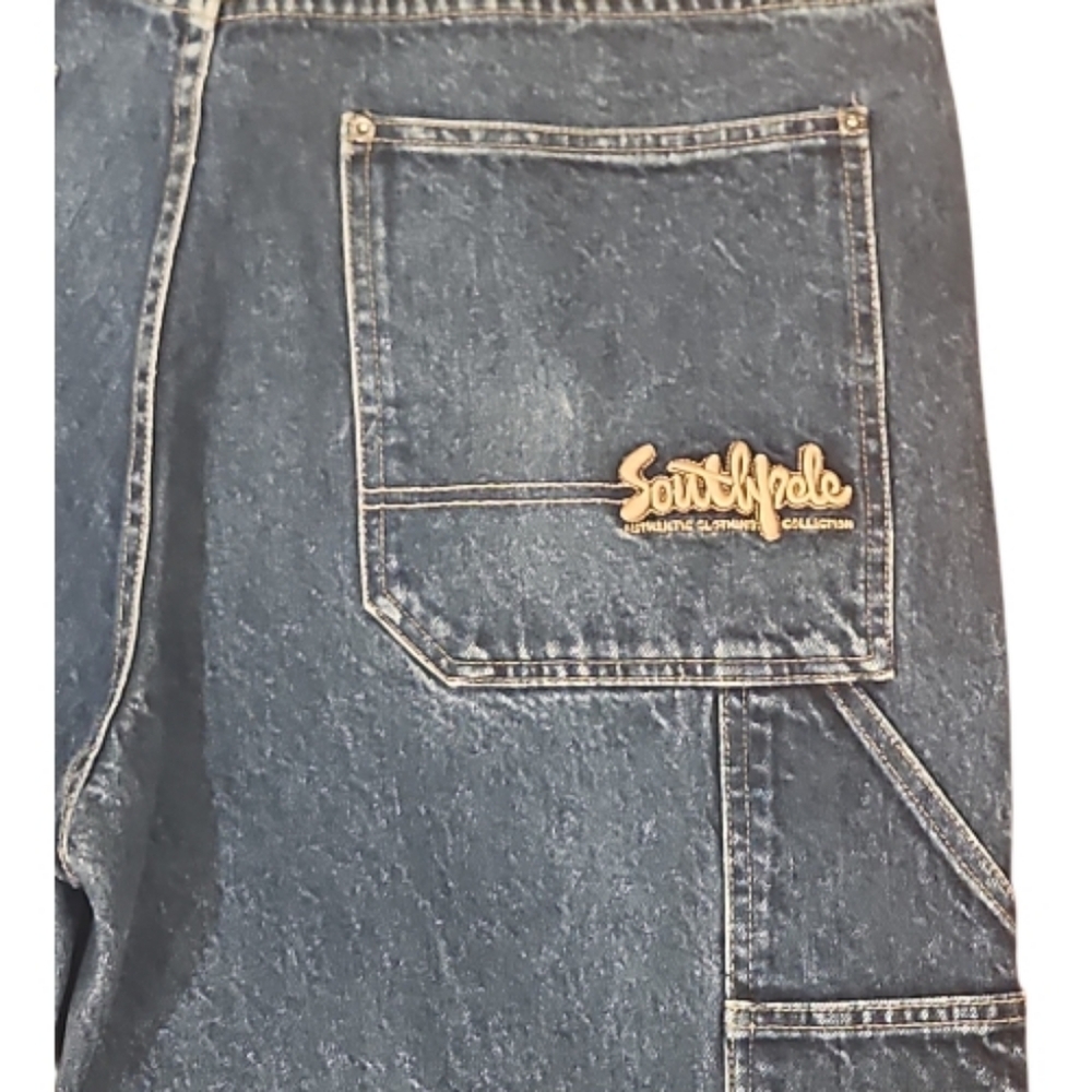 Southpole Vintage Y2K Carpenter Baggy Jeans. Embroidered Logo Blue Denim Mens 36